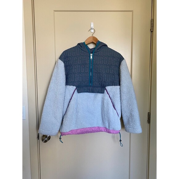 UGG Iggy Sherpa Half Zip Pullover in Gray Dawn Multi Size Small - Picture 8 of 12